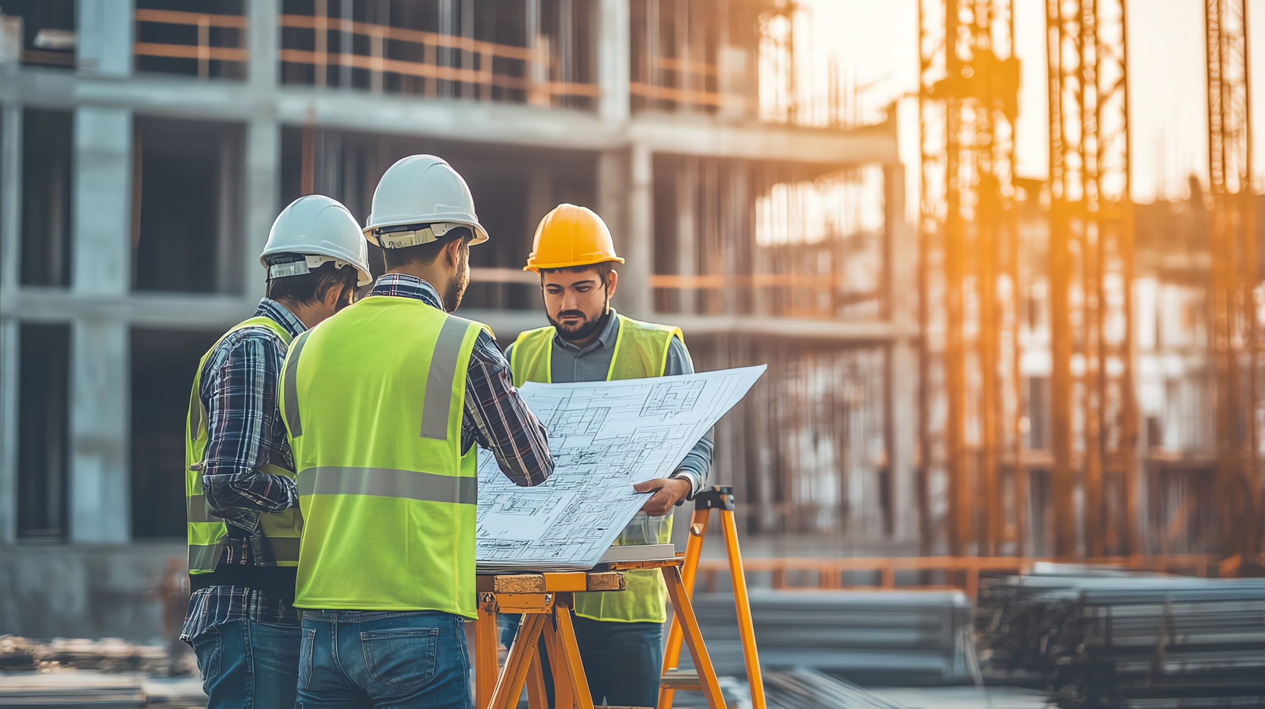 architects working blueprints scaled