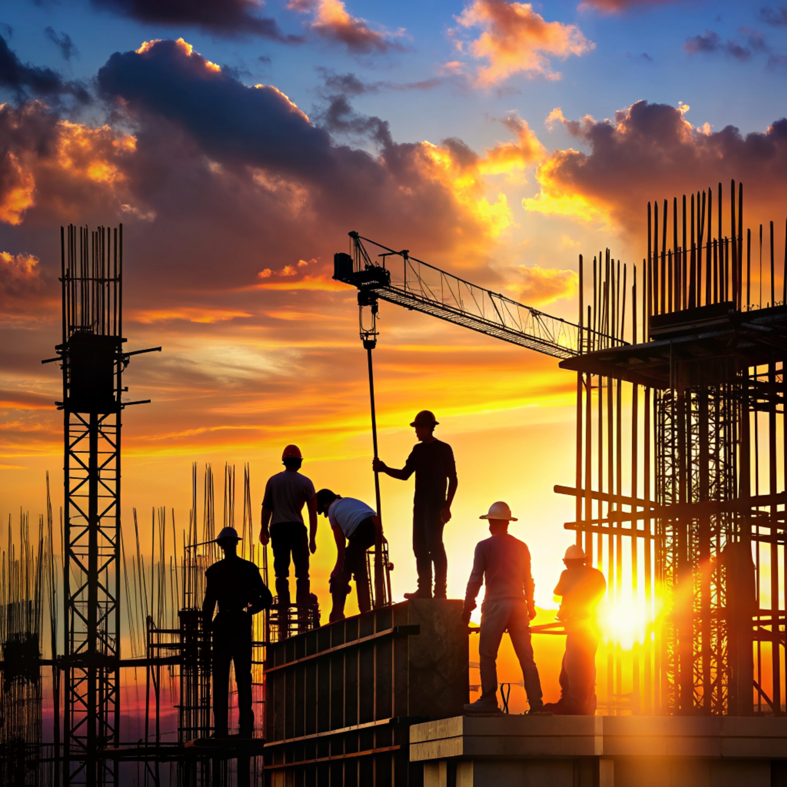 construction site silhouette silhouette hardworking men construction site sunset scaled